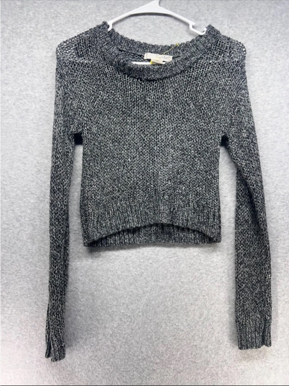 Say What? Gray Marled Cropped Crewneck Sweater